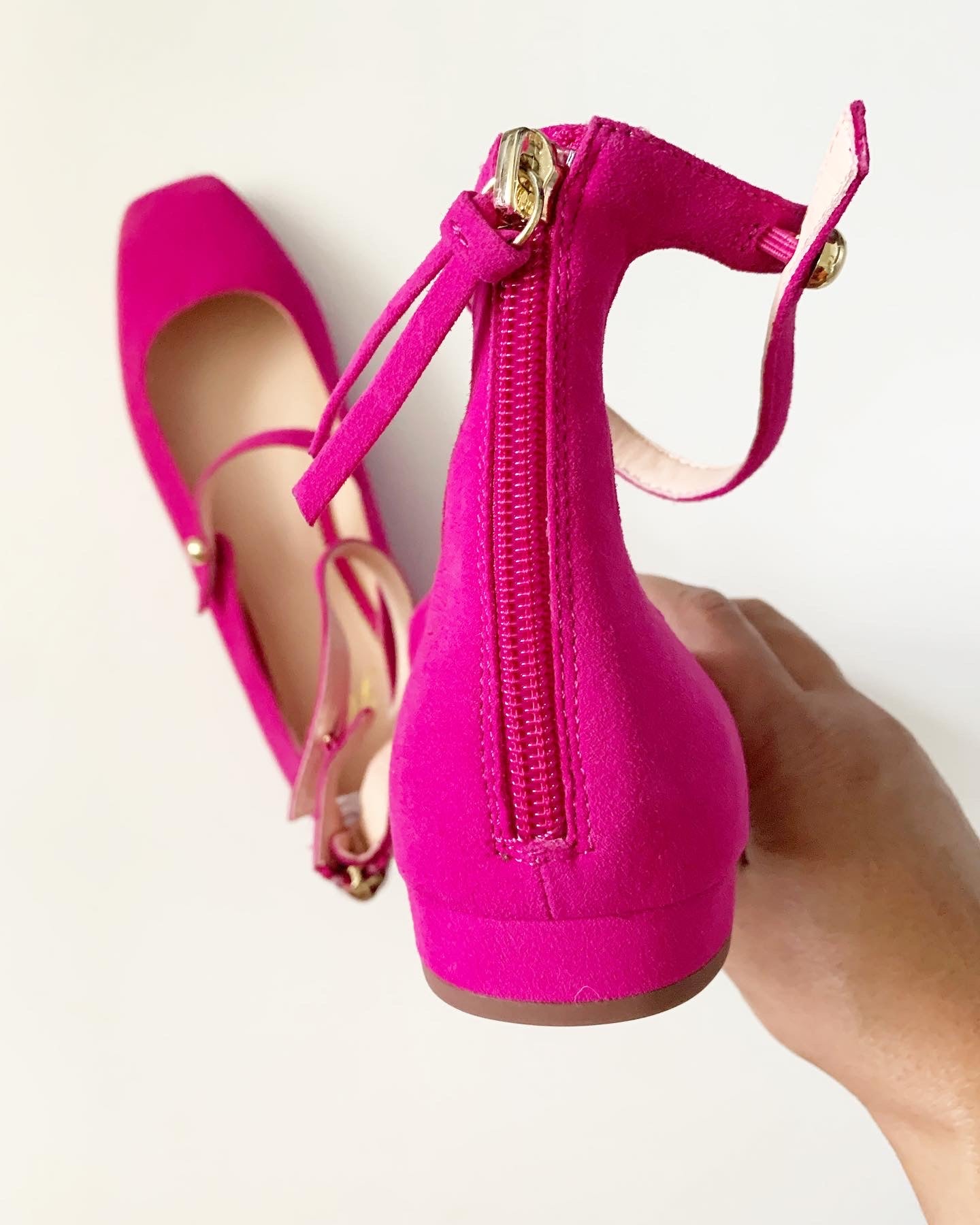 J. Crew Poppy Two-Strap Hot Begonia Pink Suede Leather Flat Shoes, Size 8