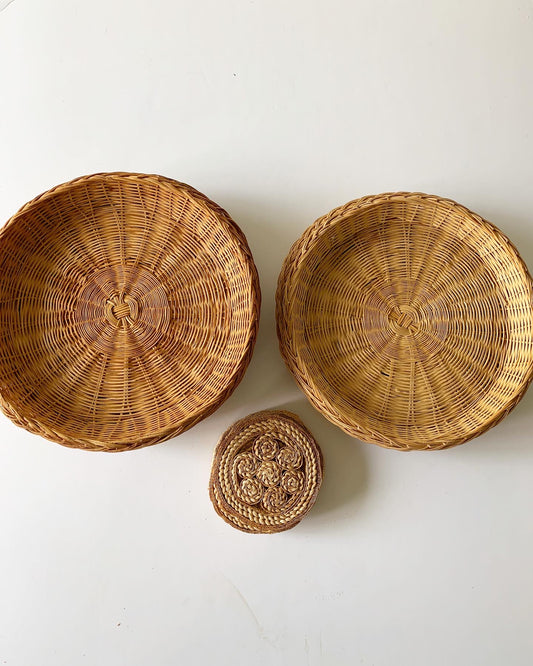 Bundle of 12 Boho Wicker Trivet Wall Baskets Gallery Wall Rattan