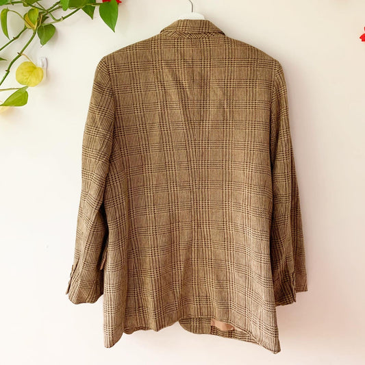 Talbots Vintage Tan Hounds tooth Plaid Blazer, Size 12 Petite