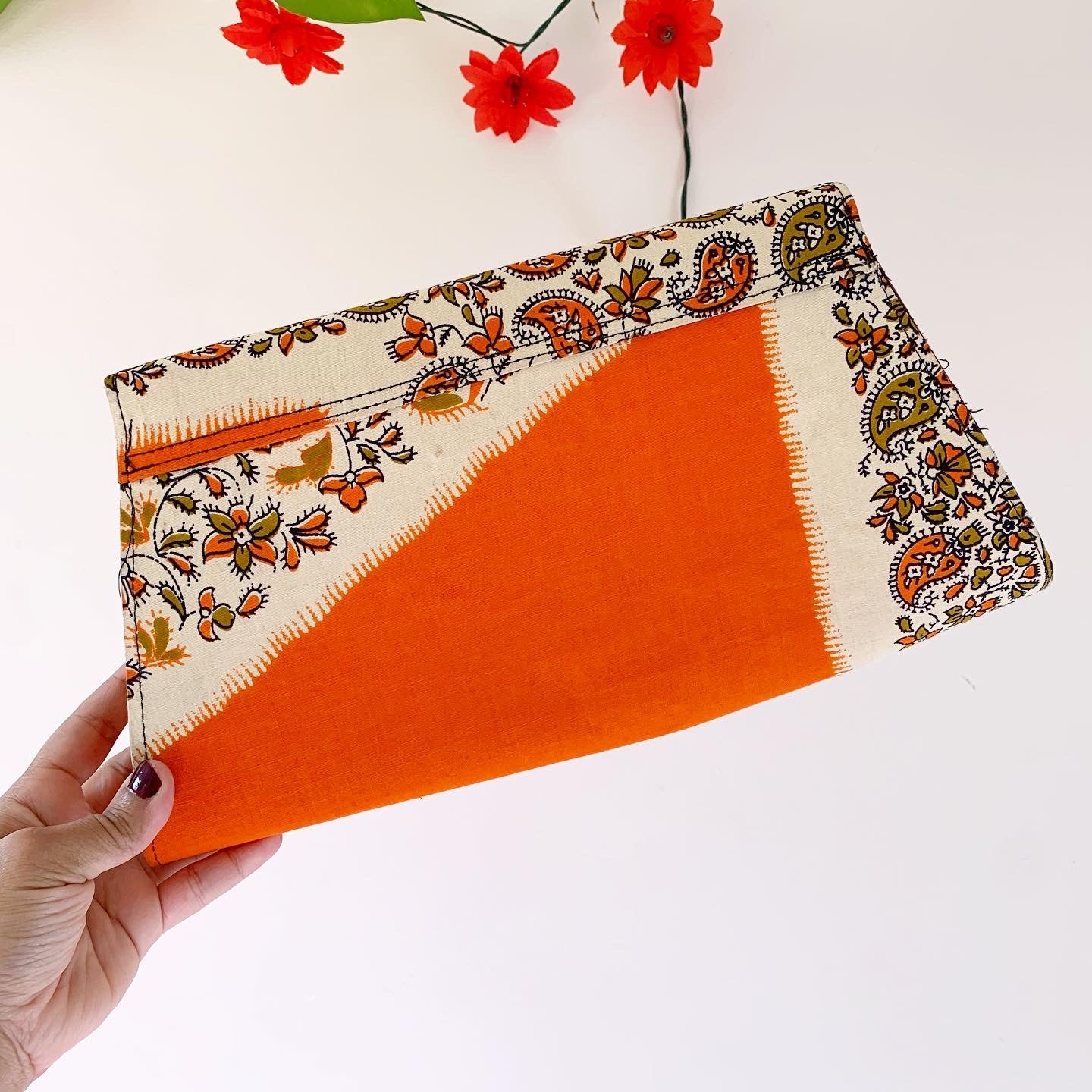 Paisley Print Orange Envelope Clutch