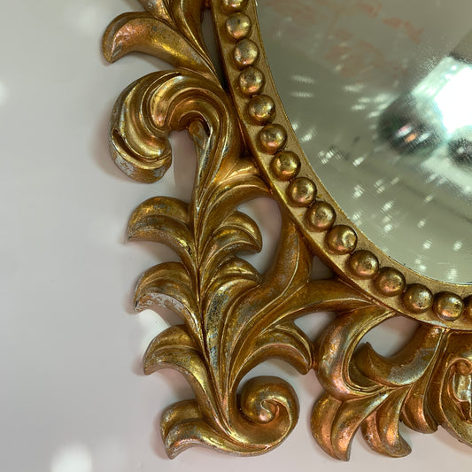 Antique Gold Finish Distressed Oval Mirror