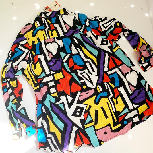 Big Dart Geometric Button Down Blouse Shirt