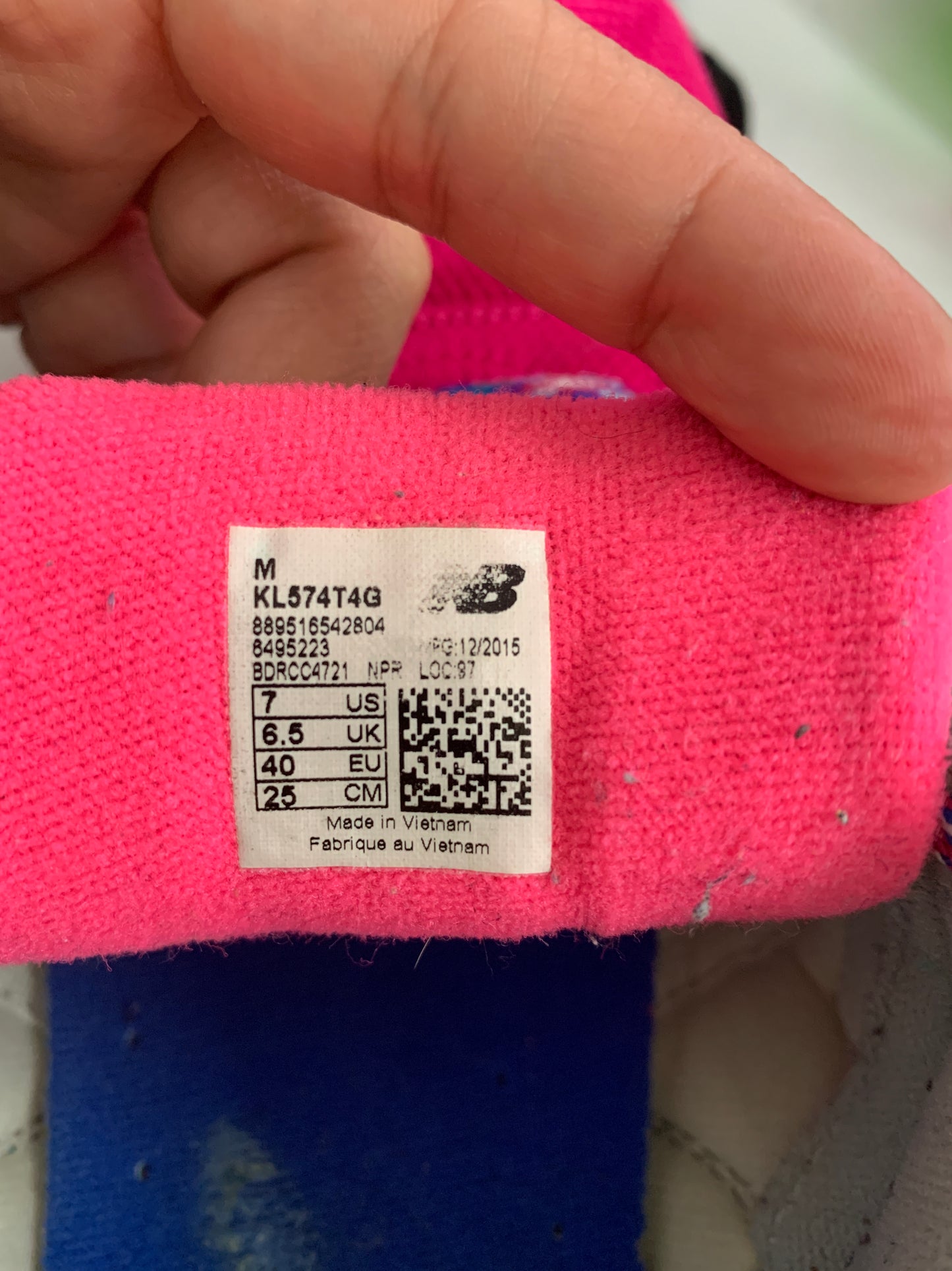 New Balance 574 Pink, Blue, White Sneakers, 7