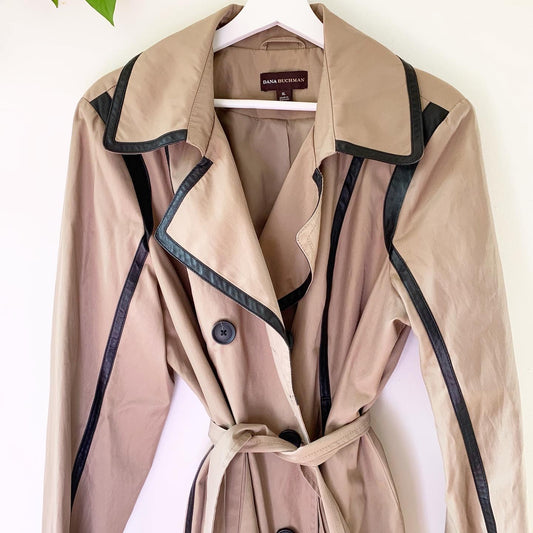Dana Buchman Leather Trimmed Trench Belted Trench Coat, Size XL