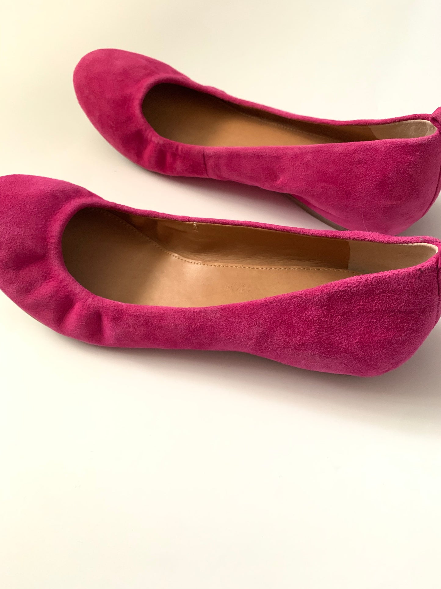 J. Crew Factory Hot Pink Suede Leather Round Toe Ballet Flat Shoes, Size 8.5