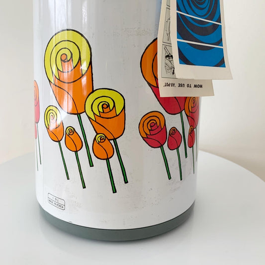 Vintage 1970s Floral Air Pot Thermos White