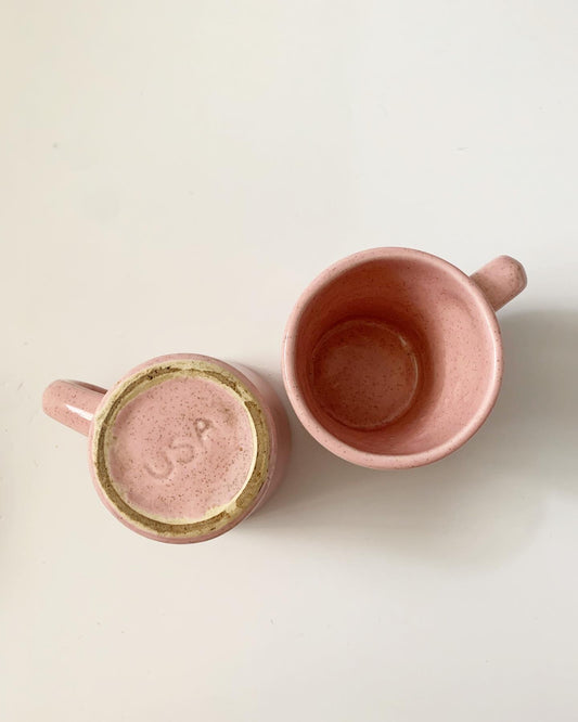 Vintage Pink Ceramic Mugs and Bowl Set