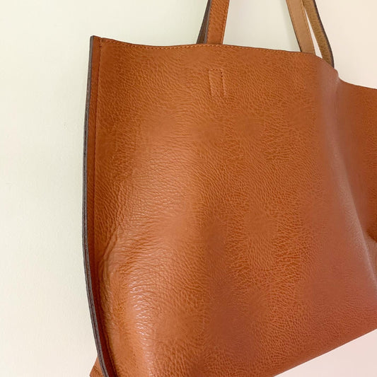 Reversible Oversized Brown Tan Laptop Tote Purse