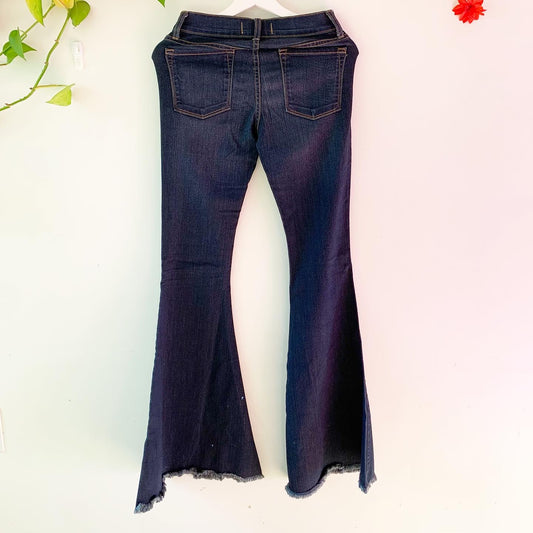 Free People Bell Bottom Frayed Hem Blue Jeans, Size 26