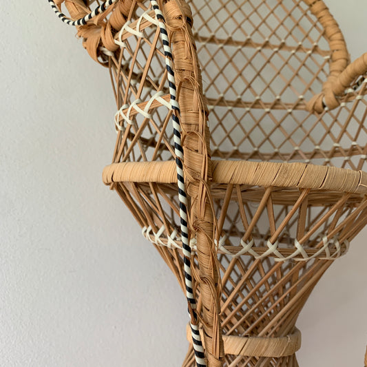 Vintage Mid-Size Wicker Peacock Plant or Doll Chair