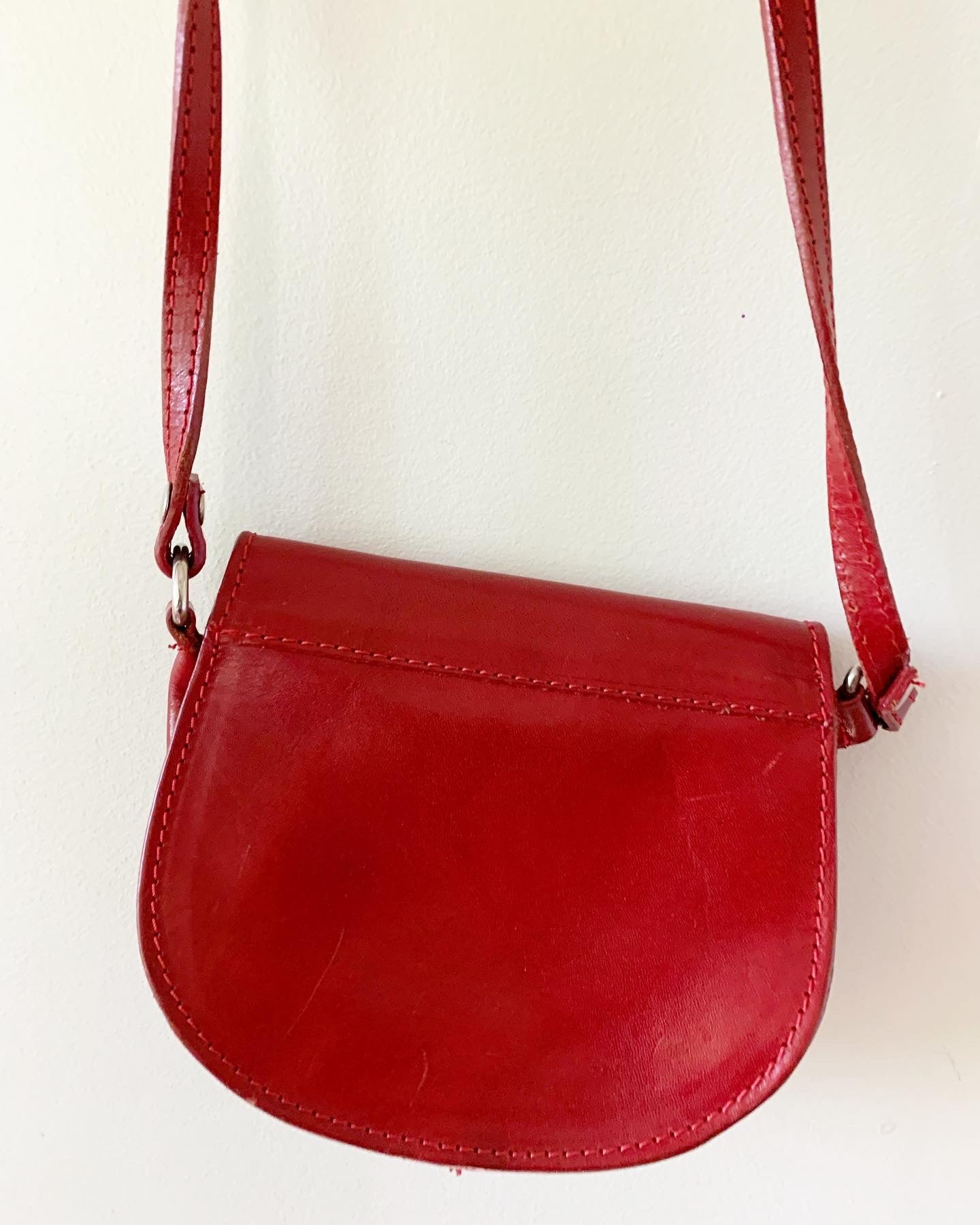 Vera Pelle Italian Leather Crossbody Purse, Red