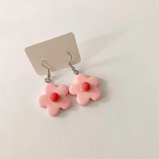 Pink Floral Retro Inspired Dangle Small Earring