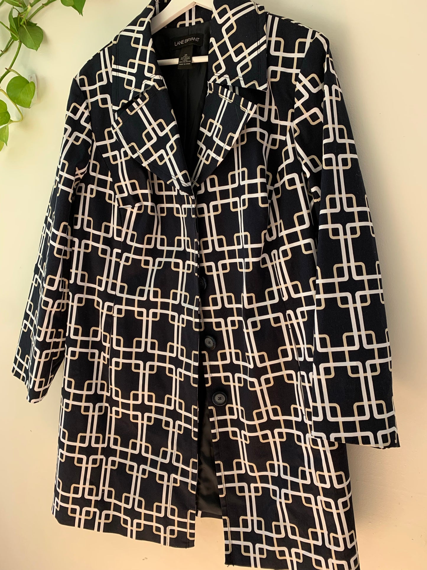 Lane Bryant Trench Coat, Navy White Print, Size 20