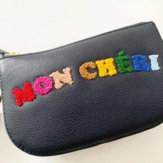 Talbots Mon Cheri Black Rainbow Leather Wristlet Clutch Purse