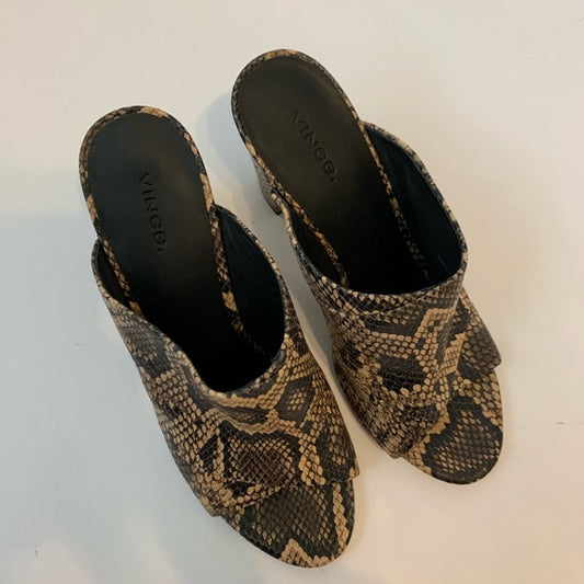 Vince Heath Snakeskin Embossed Leather Slides, Size 10