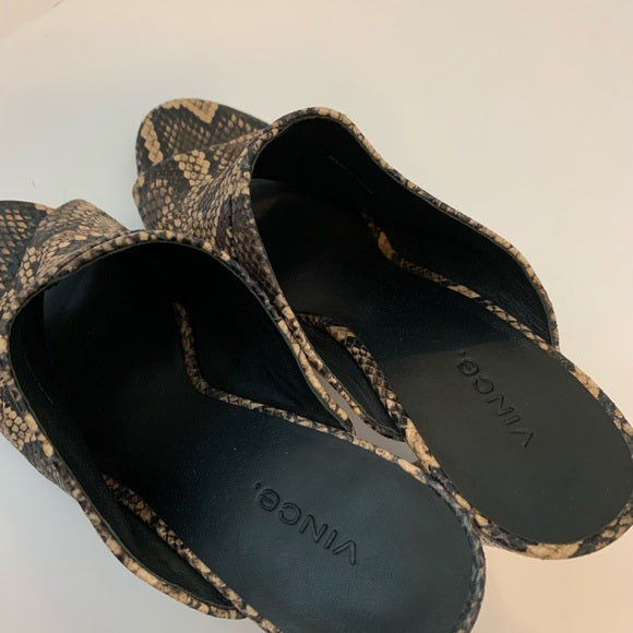 Vince Heath Snakeskin Embossed Leather Slides, Size 10