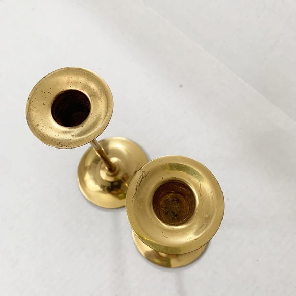 Vintage Mid-Century Modern Brass Candlesticks with Candles