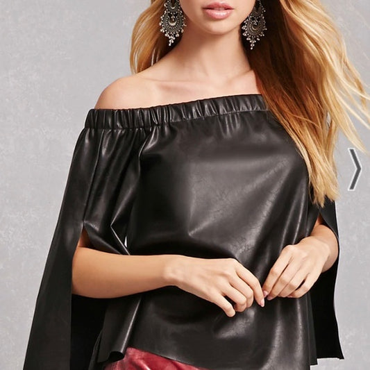 Do+Be Faux Leather Off-the-Shoulder Shirt, Size Medium