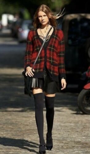 Polo Ralph Lauren Red Tartan Plaid Cardigan Wool Blend Sweater