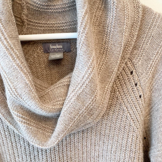 Neiman Marcus Tan Cashmere Cowl Neck Sweater