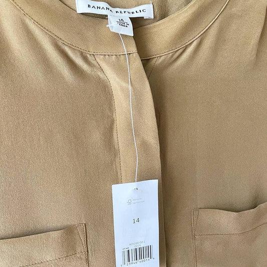Banana Republic Gold Tan Silk Sleeveless Button Down Shirt Blouse