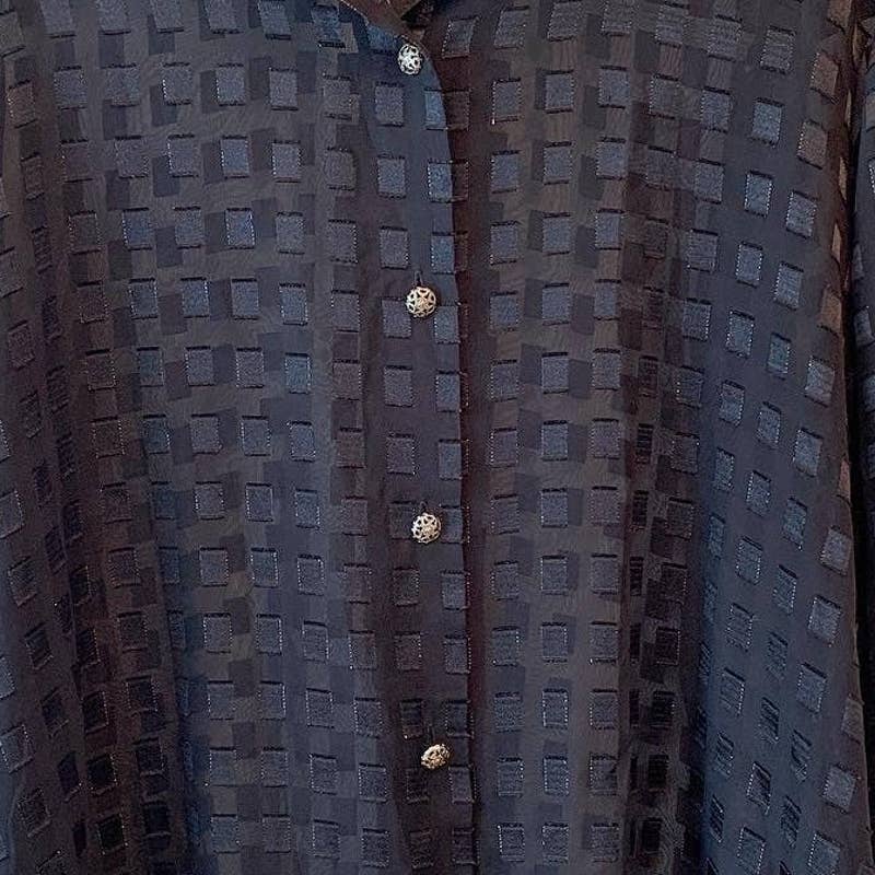 Notations Black Sheer Button Up Shirt Blouse