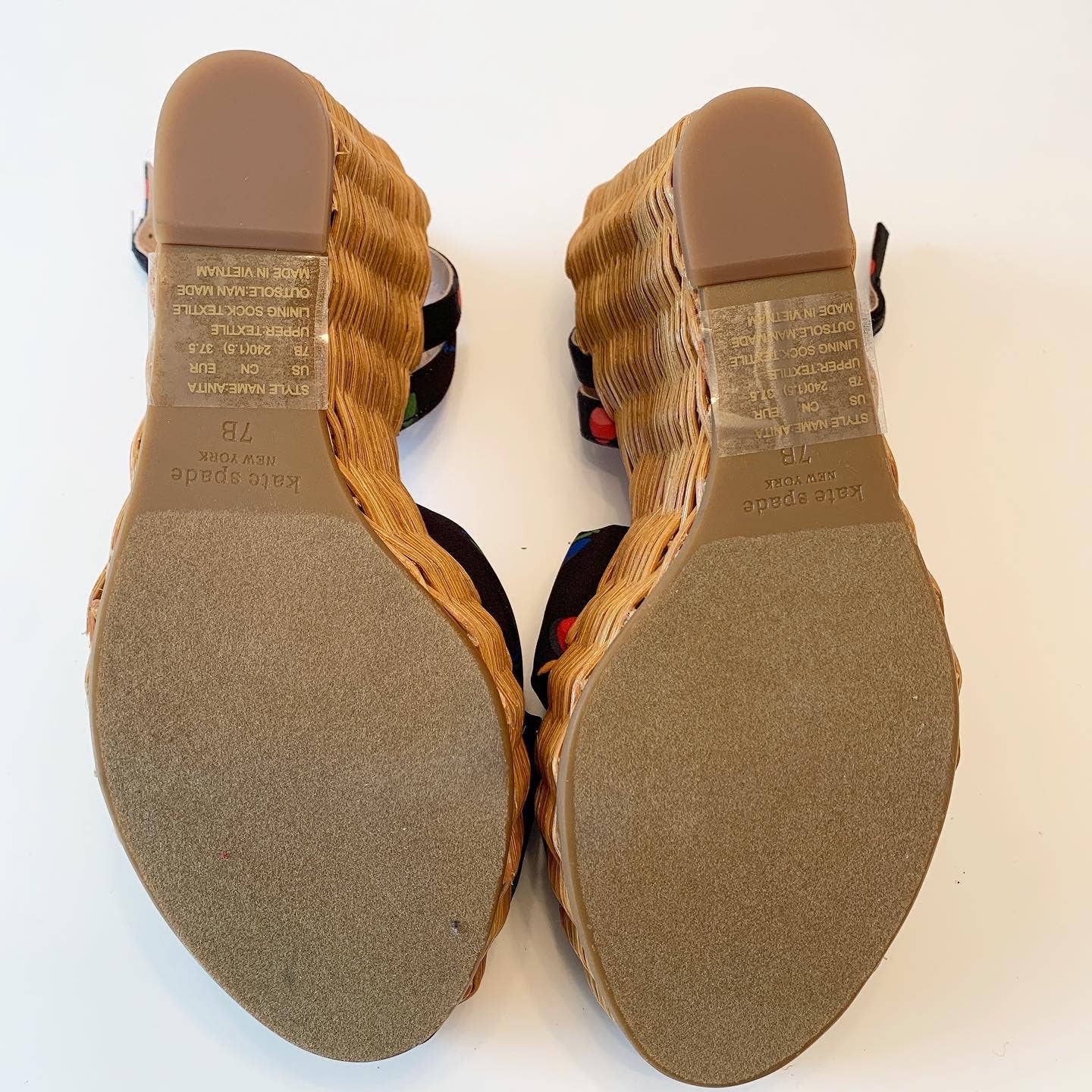 Kate Spade Anita Ankle Cherry Print Wicker Wedge Heels