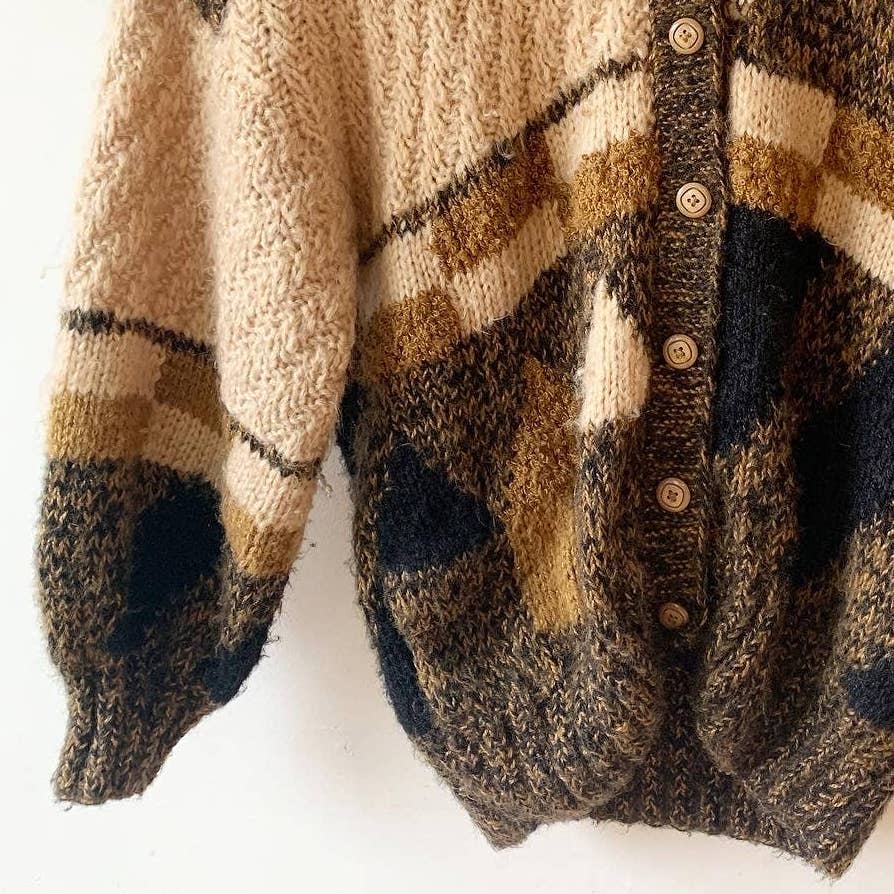 Vintage Andrelita by Constance Andrea Brown Chunky Knit Cardigan Sweater