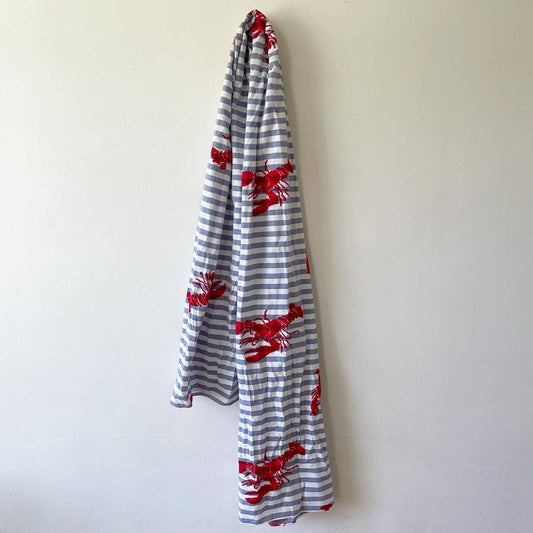 Talbots Red White Blue Stripe Lobster Print Scarf