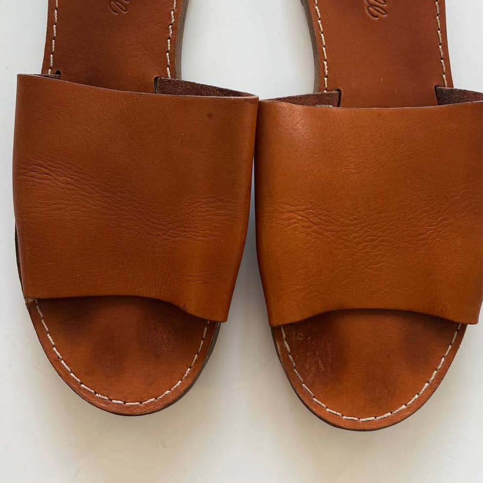 Madewell Brown Leather Boardwalk Slide Sandal Shoes E8249