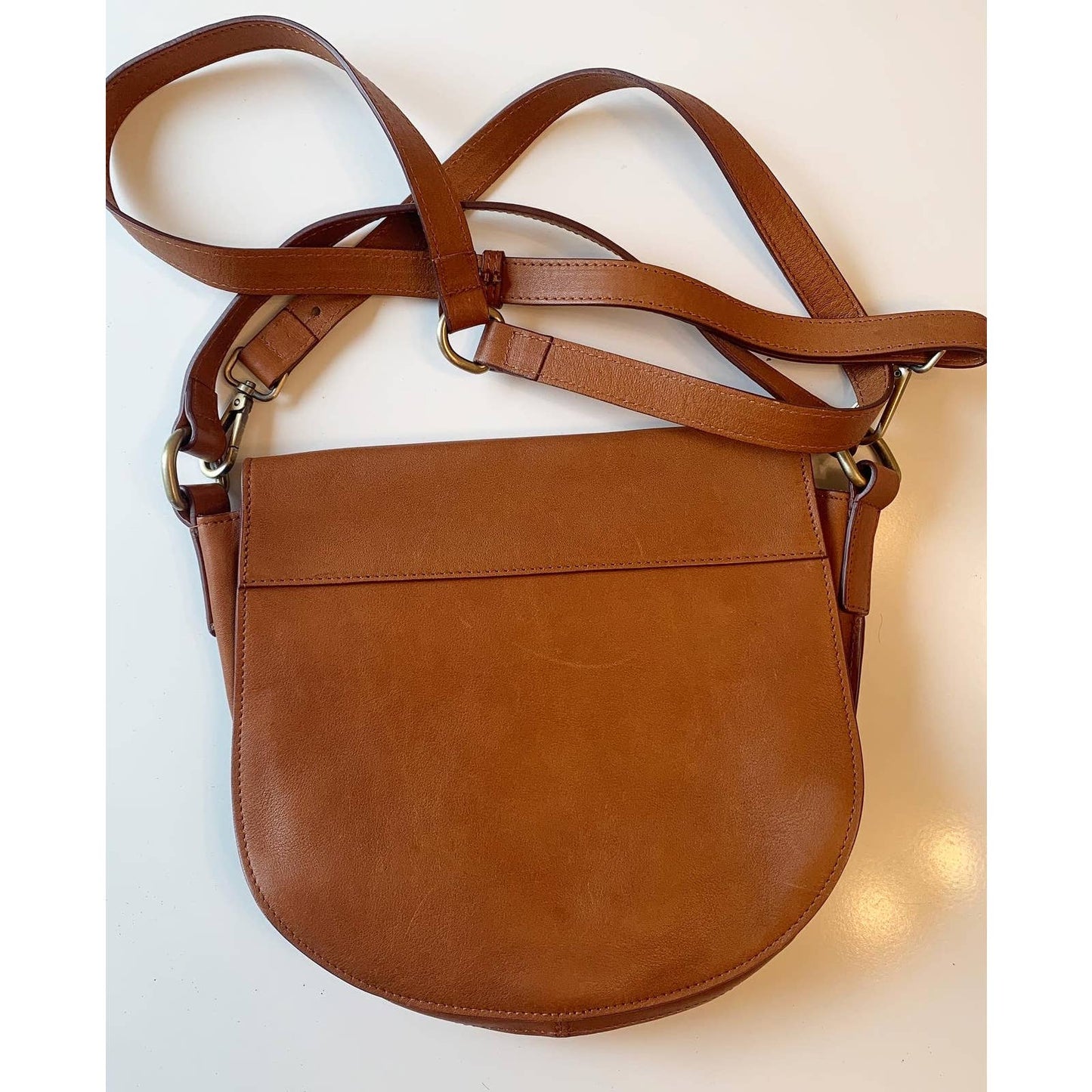 Garnet Hill Brown Leather Saddle Crossbody Purse