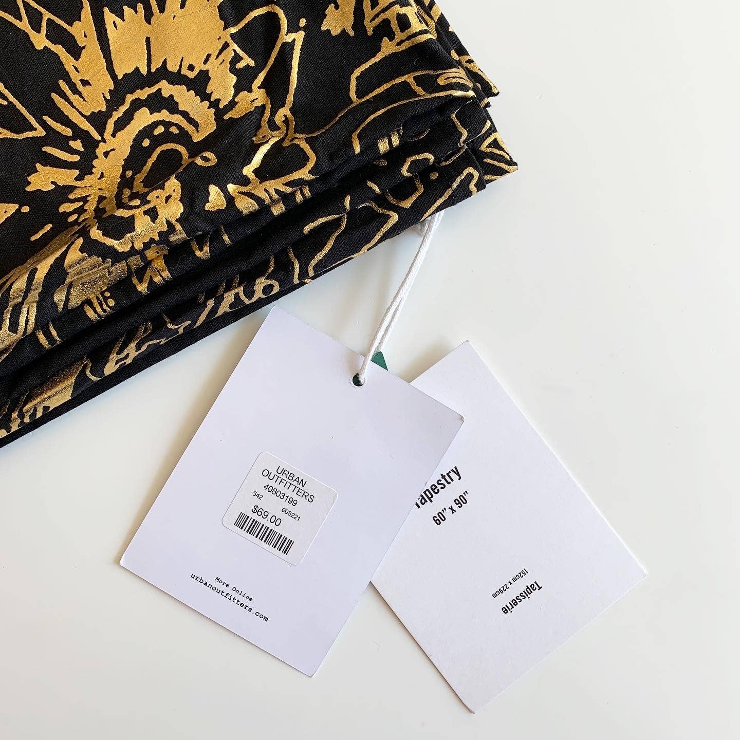 Urban Outfitters Gold Foil Leaf Palms Black Wall Hanging Tapestry