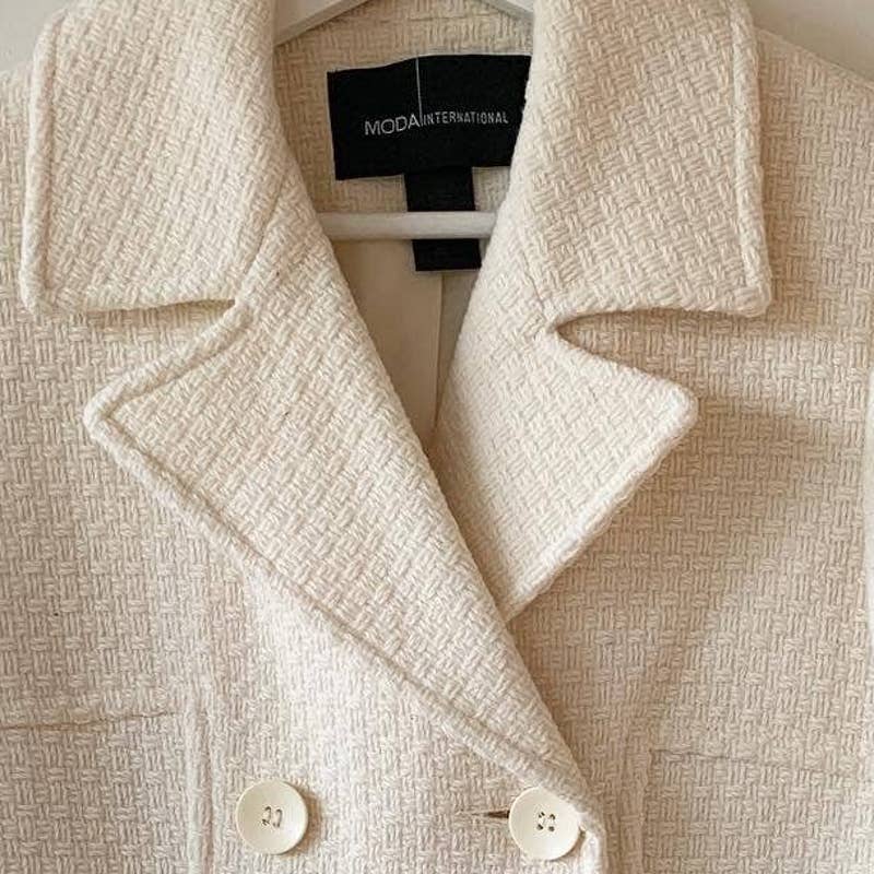 Moda International White Cream Wool Pea Coat