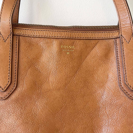 Fossil Leather Cowhide Sydney Shopper Tan Brown Tote Purse