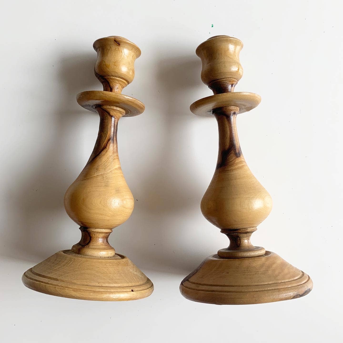 Set of 2 Vintage Wood Candle Stick Holders