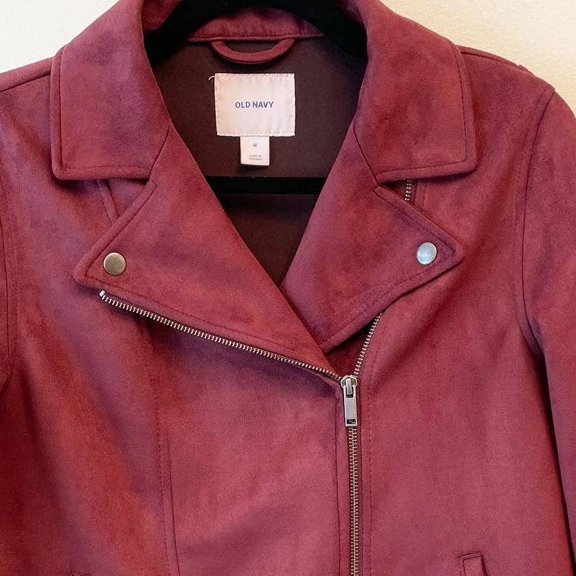 Old Navy Faux Suede Burgundy Maroon Moto Jacket