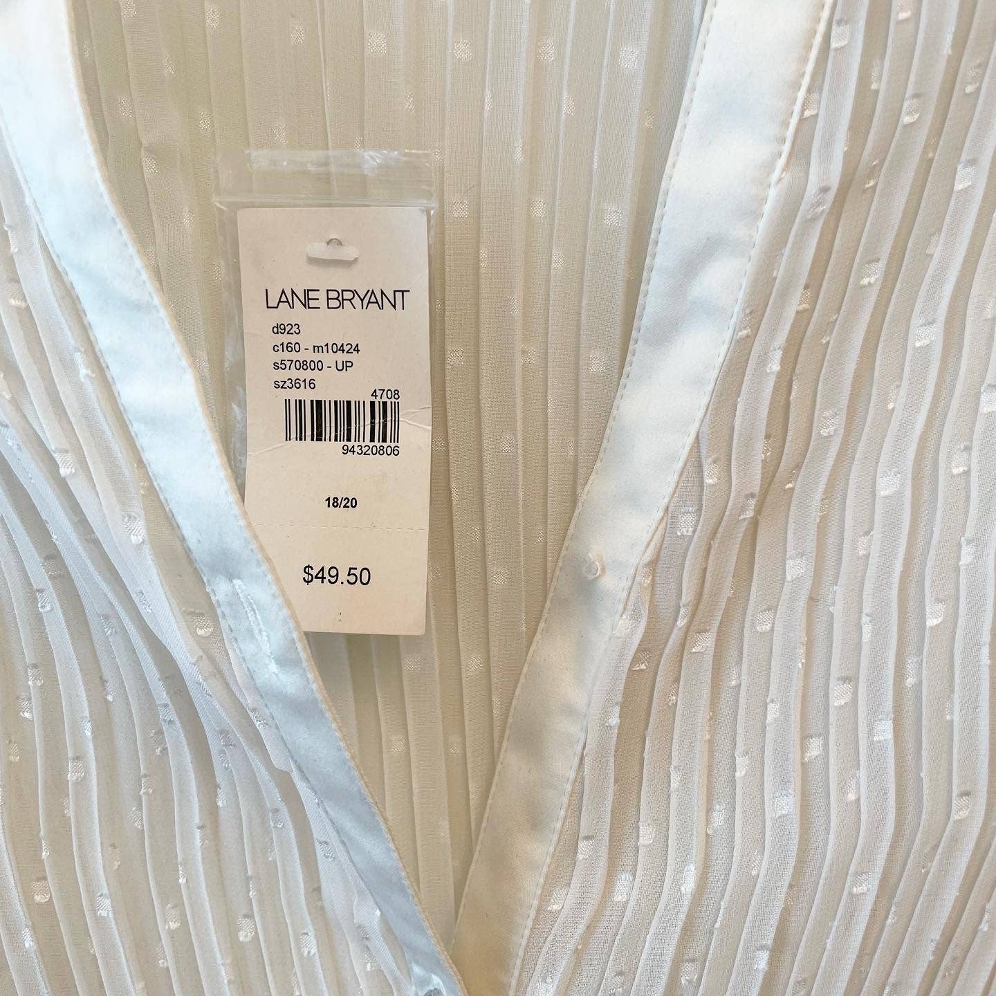 Lane Bryant Sheer Pleated White Blouse Floral Buttons