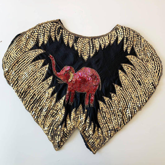 Vintage Sequin Elephant Butterfly Dolman Silk Blouse
