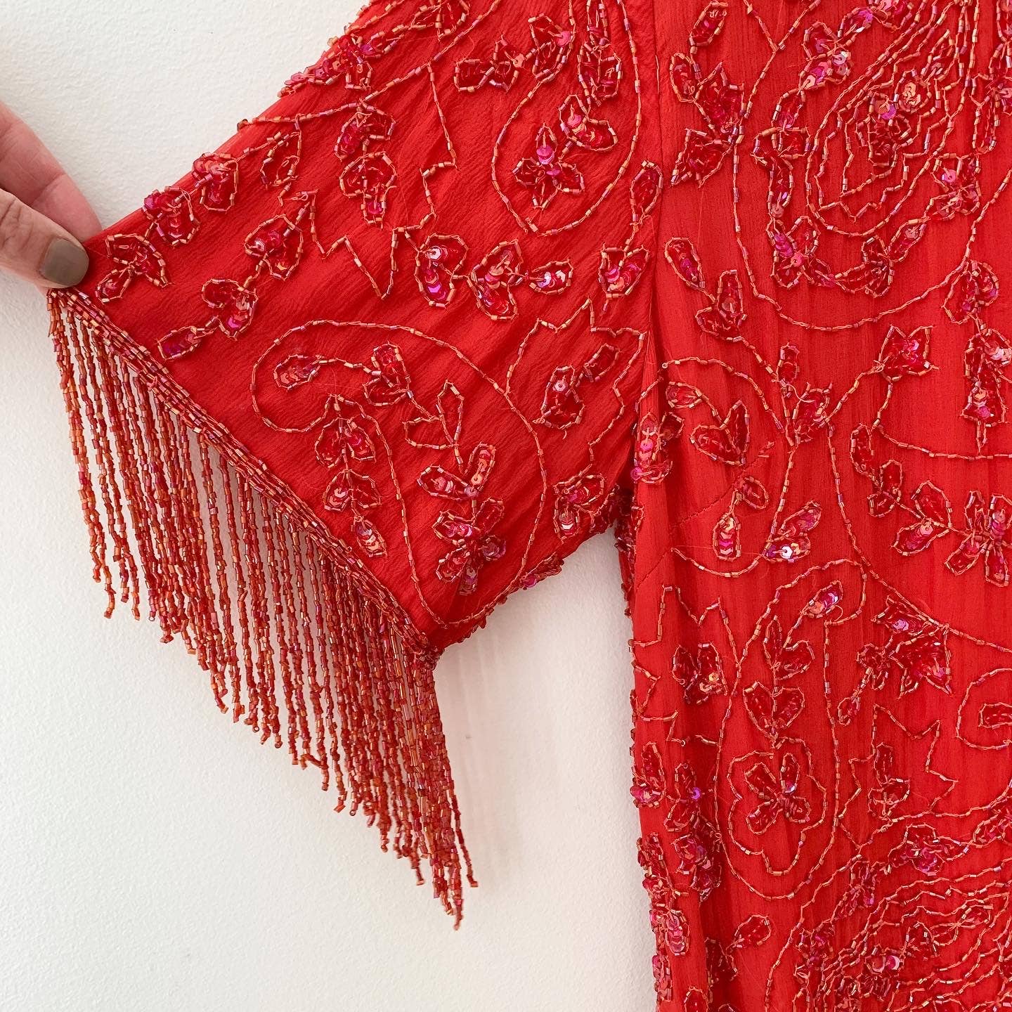 Vintage Red Sequin Beaded Plus 80s Dress