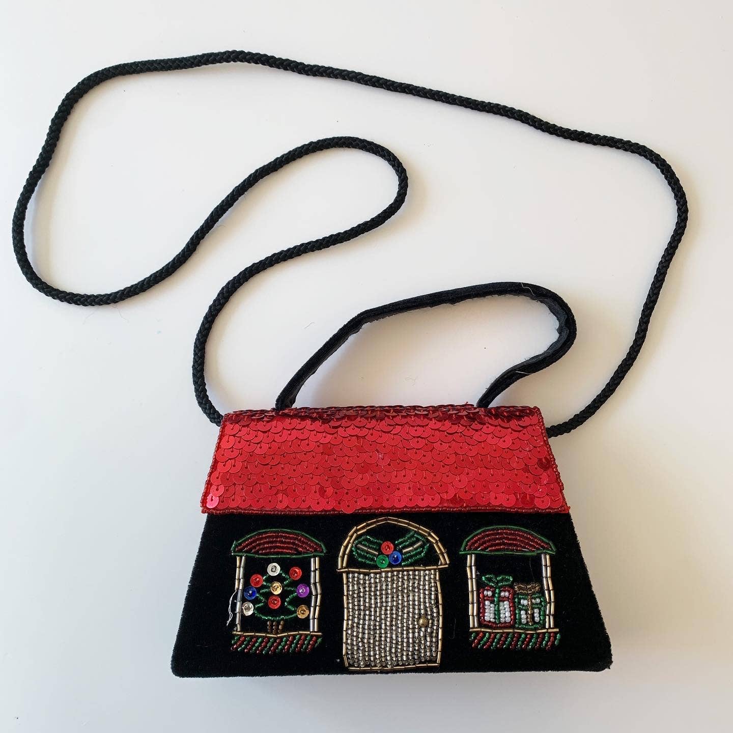 Vintage Christmas Holiday House Shaped Novelty Velvet Purse