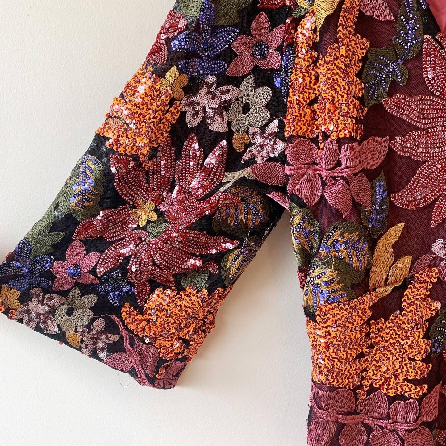 Anthropologie Sequined Purple Burgundy Orange Embroidered Mini Plus Size Dress