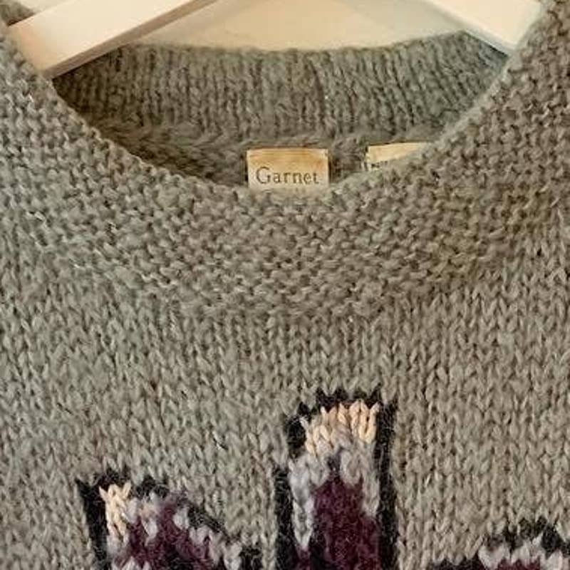 Vintage Garnet Hill Green Flower Print Mohair Knit Sweater