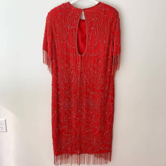Vintage Red Sequin Beaded Plus 80s Dress