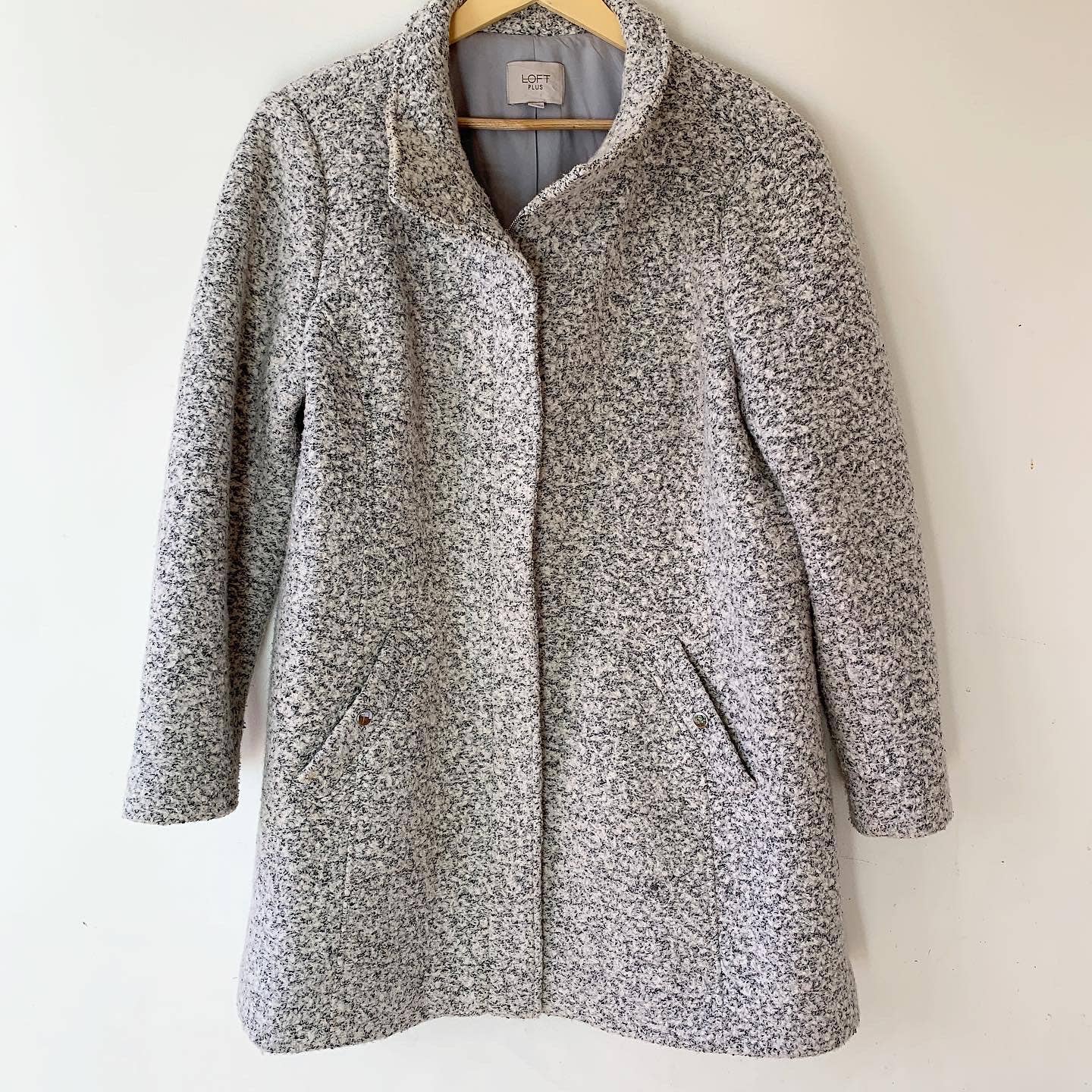 Loft Ann Taylor White Gray Plus Wool Funnel Neck Coat