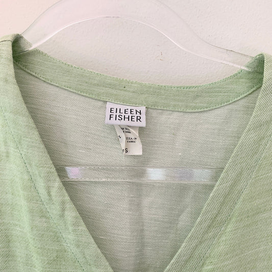 Eileen Fisher Green Relaxed Spring Linen Button Up Blouse