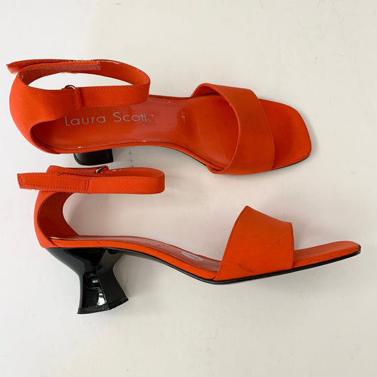 Laura Scott Vintage Orange Low Kitten Spool  Heel Strap Sandals Size 9