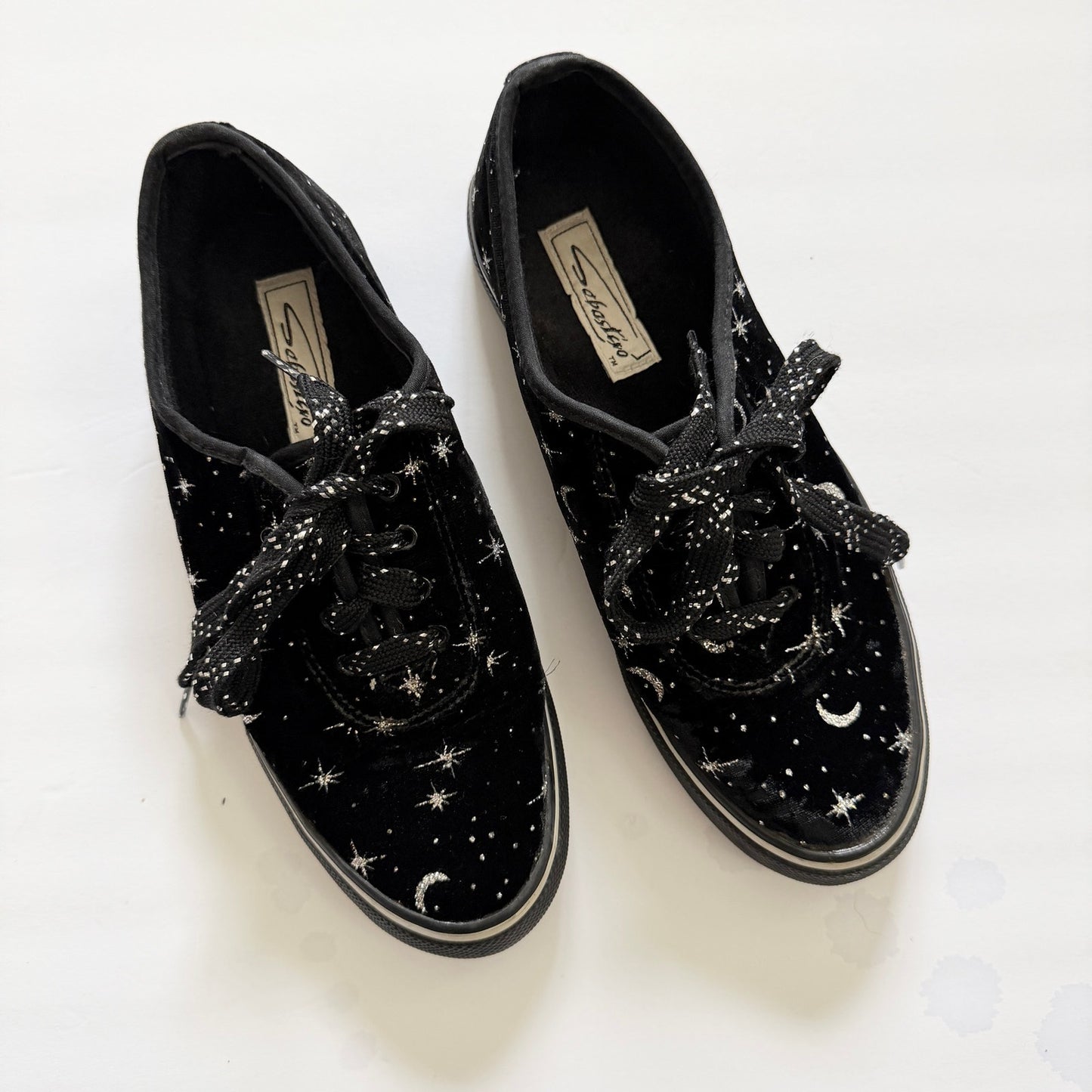 Vintage Sebastino Moon Star Celestial Black Velvet Sneaker Shoes
