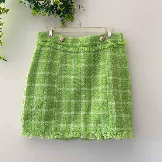 Walter Baker Laurette Tweed Chartreuse Lime Green Preppy Mini Skirt