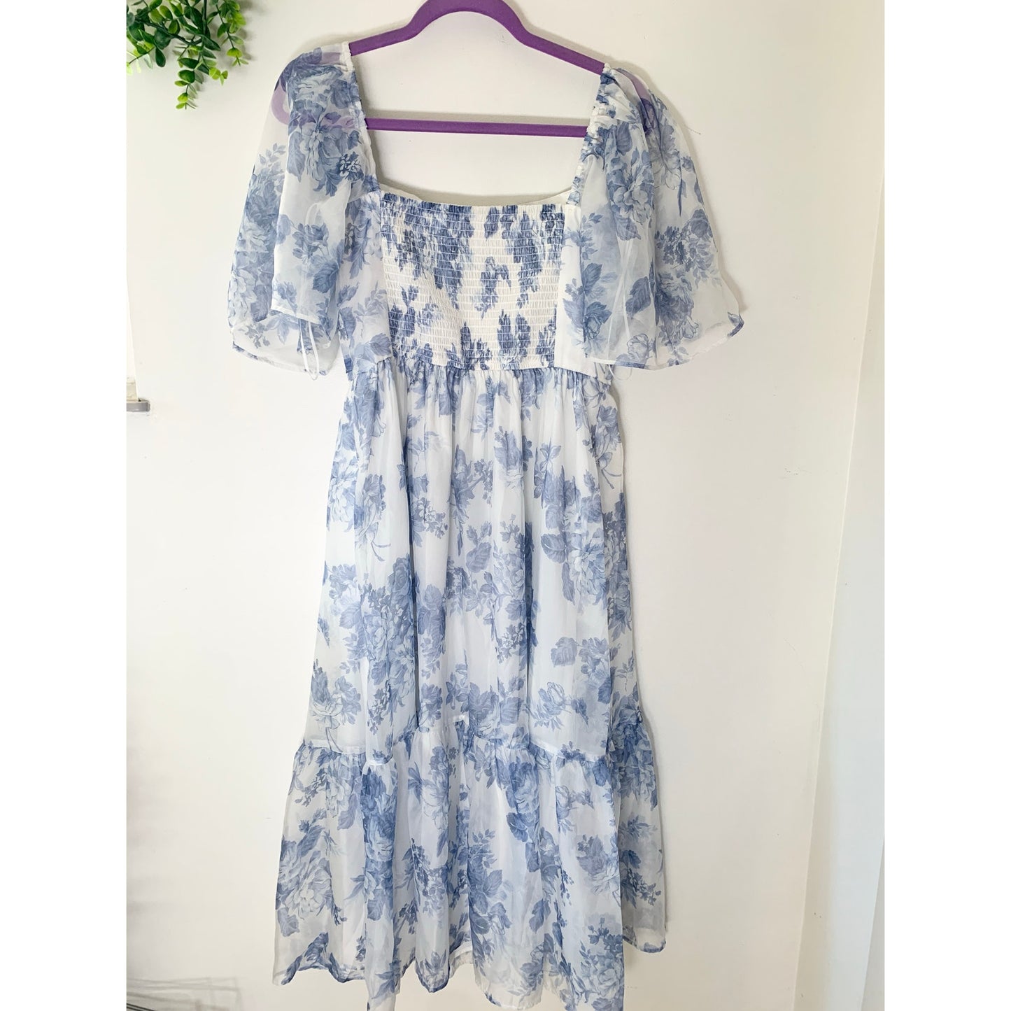 A&F Abercrombie & Fitch Emerson Angel Sleeve Midi Dress Blue Floral