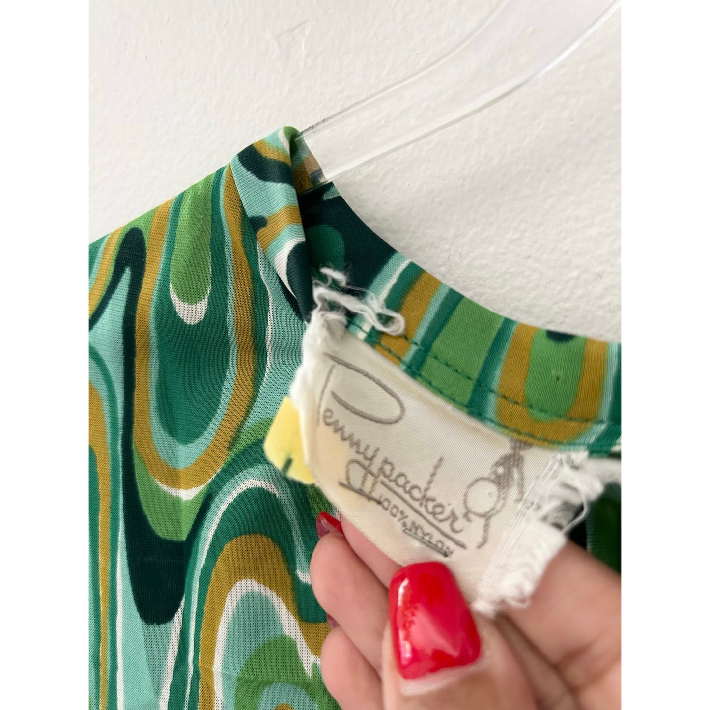 Vintage Pennypacker Psychedelic Swirl Dress 60s 70s Mod Op Art Green